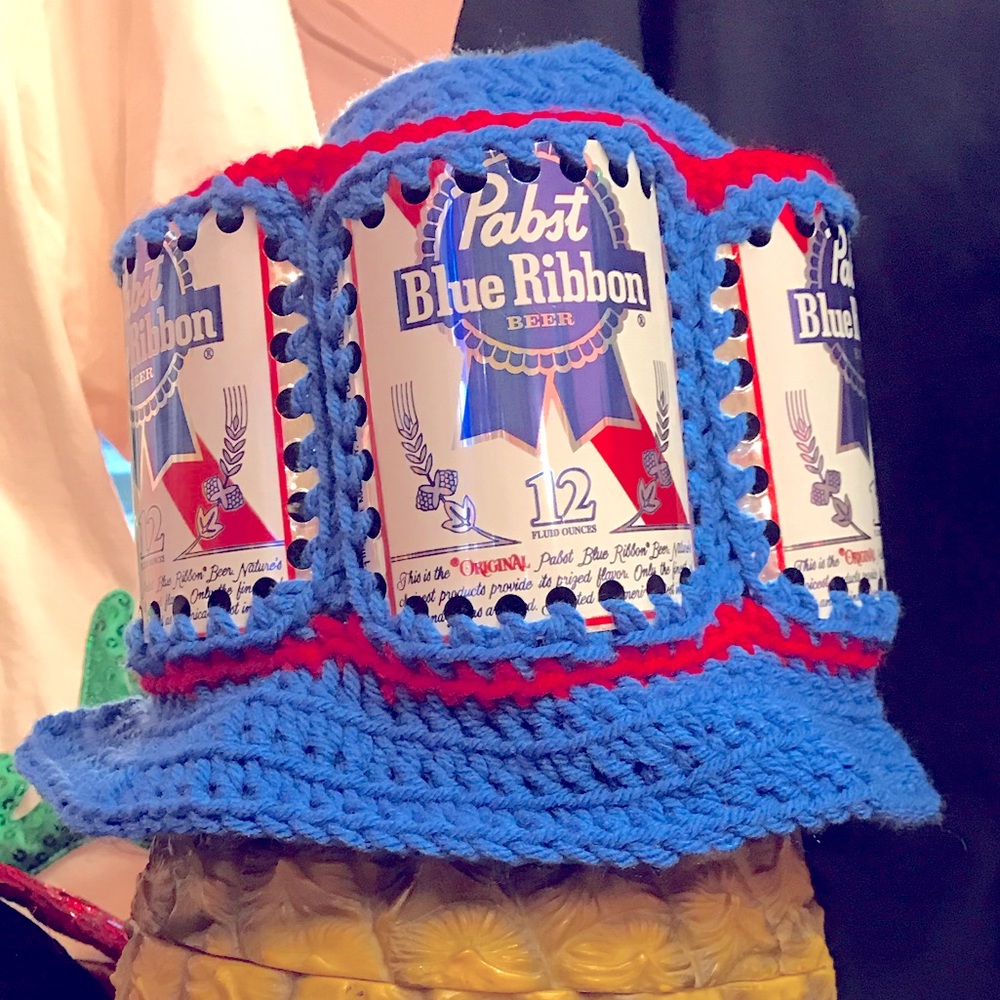 Pabst Blue Ribbon Nostalgia Inspired Beer Can Crochet Hat
